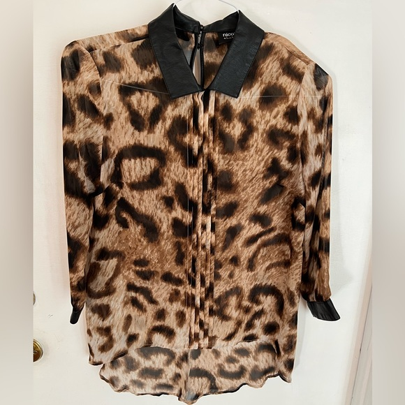 Nicole by Nicole Miller Sz Small‎ Leopard Print Sheer Faux Leather Blouse - Picture 1 of 6
